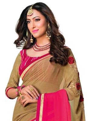 Brown printed georgette saree with blouse 2