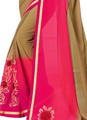 Brown printed georgette saree with blouse 3
