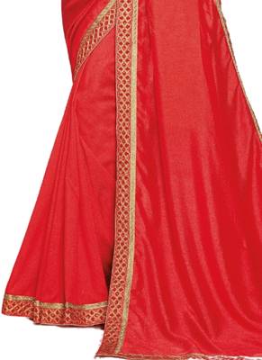 Red printed crepe saree with blouse 3