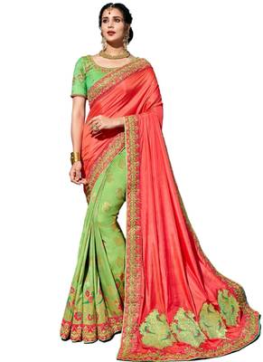 Multicolor embroidered crepe saree with blouse 1