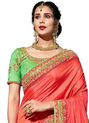 Multicolor embroidered crepe saree with blouse 2