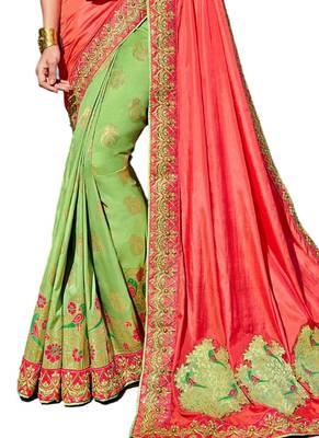 Multicolor embroidered crepe saree with blouse 3