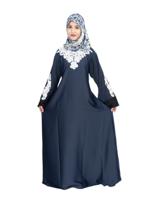 Blue embroidered art silk abaya 1