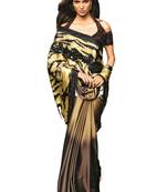 Brown embroidered crepe saree with blouse