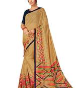Beige printed crepe saree with blouse