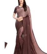 Brown printed crepe saree with blouse