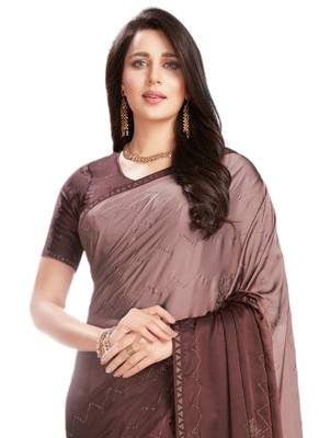 Brown printed crepe saree with blouse 2