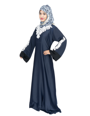Blue embroidered art silk abaya 3