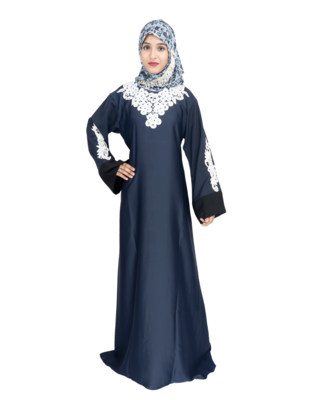 Blue embroidered art silk abaya 4