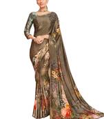 Beige printed crepe saree with blouse