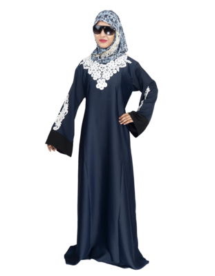 Blue embroidered art silk abaya 5