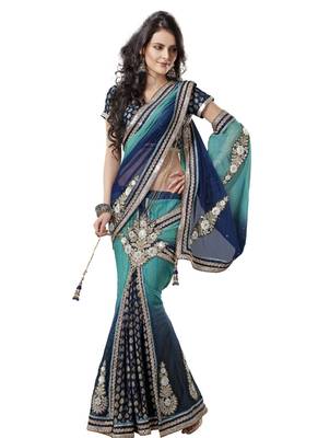 Multicolor embroidered georgette saree with blouse 1