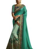  blue embroidered satin saree with blouse