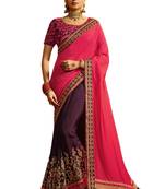 Purple  embroidered satin saree with blouse