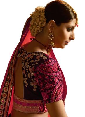 Purple  embroidered satin saree with blouse 2