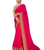 Pink embroidered art silk saree with blouse