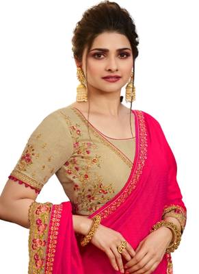 Pink embroidered art silk saree with blouse 2