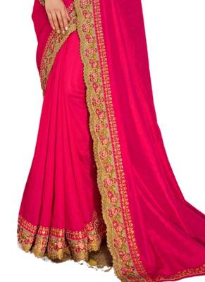 Pink embroidered art silk saree with blouse 3