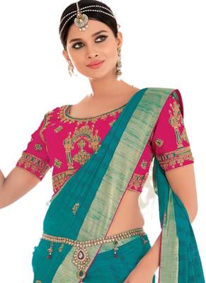 Sky blue embroidered dupion silk saree with blouse 2