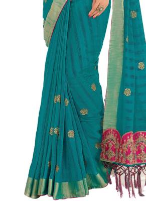 Sky blue embroidered dupion silk saree with blouse 3