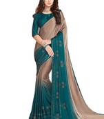 Beige printed crepe saree with blouse