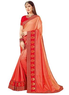 Peach embroidered art silk saree with blouse 1