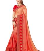 Peach embroidered art silk saree with blouse