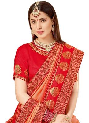 Peach embroidered art silk saree with blouse 2