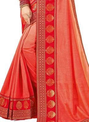 Peach embroidered art silk saree with blouse 3