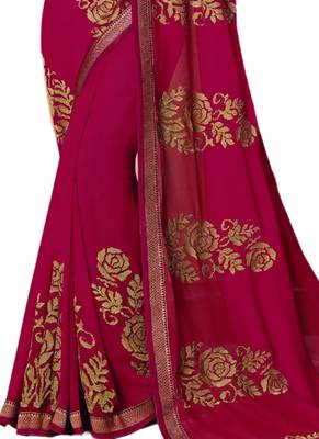 Magenta printed georgette saree with blouse 3