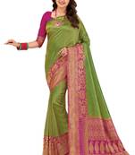 Green woven dupion silk saree with blouse