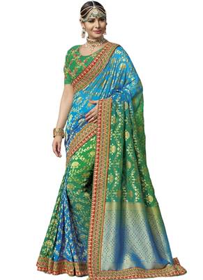 Multicolor printed dupion silk saree with blouse 1