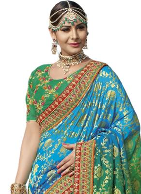 Multicolor printed dupion silk saree with blouse 2