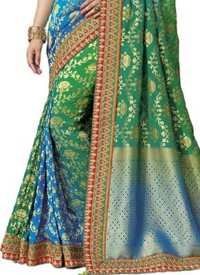 Multicolor printed dupion silk saree with blouse 3