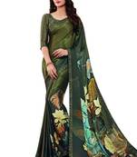 Green printed art silk saree with blouse