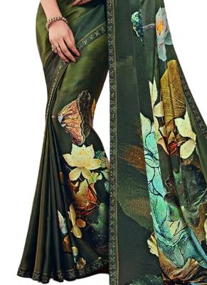 Green printed art silk saree with blouse 3