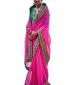 Pink printed georgette saree with blouse