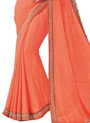 Peach embroidered raw silk saree with blouse 2