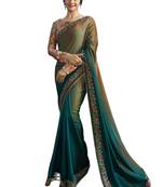 Green embroidered crepe saree with blouse