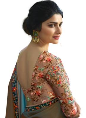 Green embroidered crepe saree with blouse 2