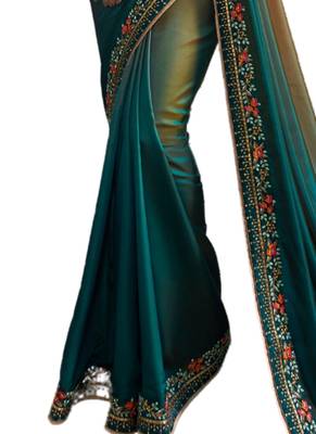 Green embroidered crepe saree with blouse 3