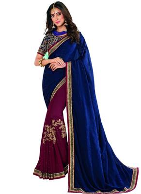 Purple embroidered georgette saree with blouse 1