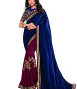 Purple embroidered georgette saree with blouse
