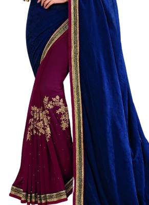 Purple embroidered georgette saree with blouse 3