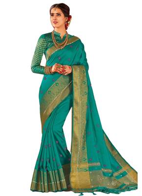 Blue printed dupion silk saree with blouse 1