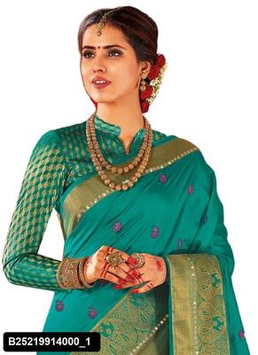 Blue printed dupion silk saree with blouse 2