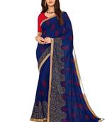 Blue embroidered crepe saree with blouse