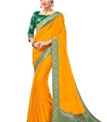 Yellow printed georgette saree with blouse