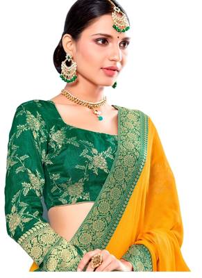 Yellow printed georgette saree with blouse 2