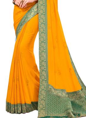 Yellow printed georgette saree with blouse 3